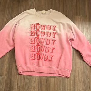 Howdy. Pink and white altard state sweatshirt